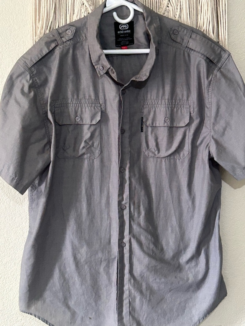 Ecko Unlimited Casual Short Sleeve Button-Down Shirt - Gray